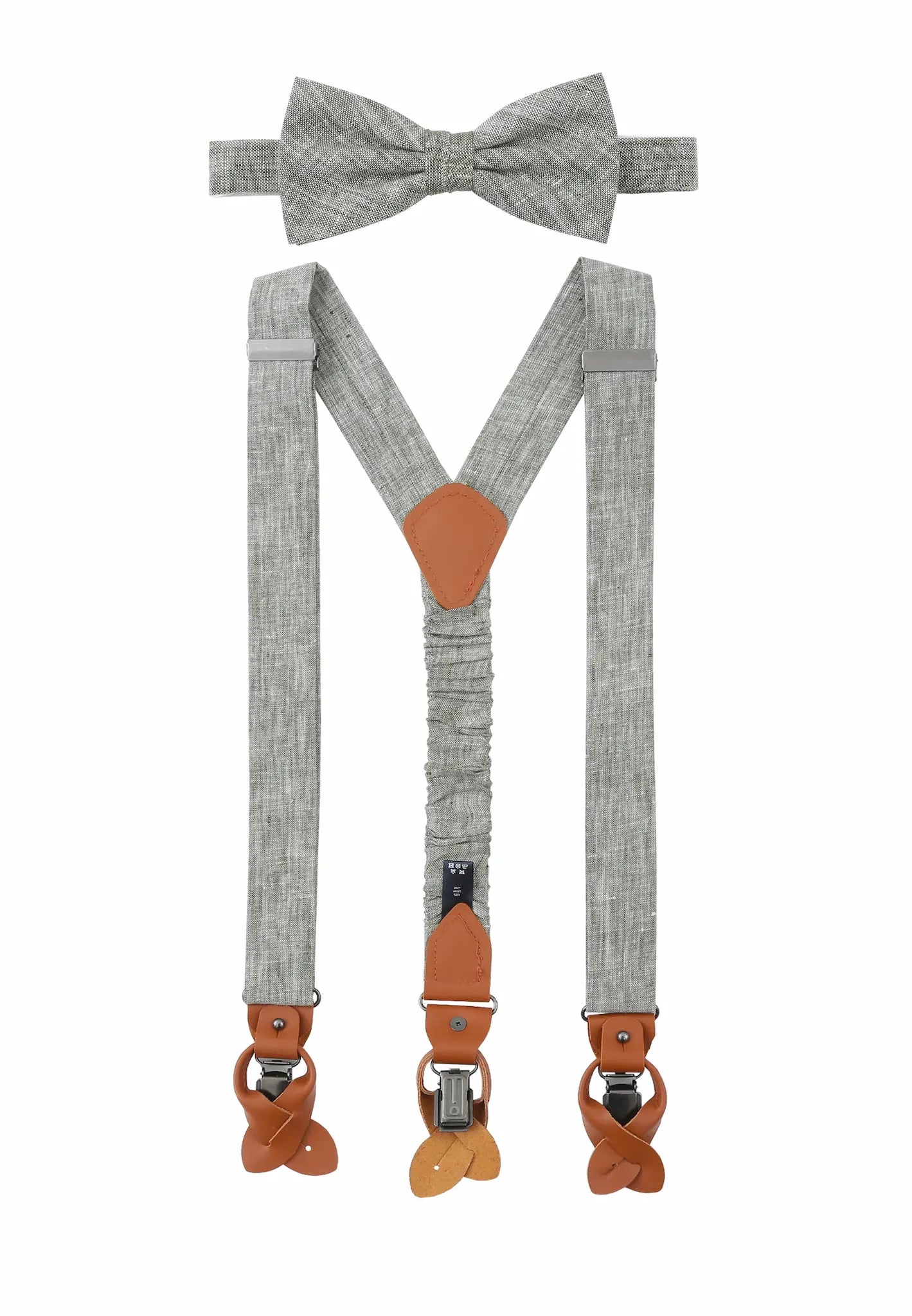 (Mint) Hosenträger und Fliege Herren Leinen – Y-Form mit Lederdetails
