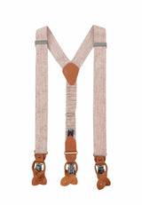 (Beige) Hosenträger Herren Leinen – Rückansicht Y-Form mit Clips und Lederschlaufen