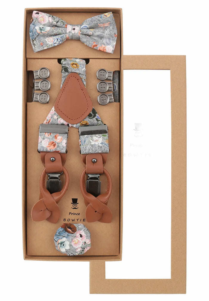 Ensemble de bretelles homme en soie et coton – Motif floral