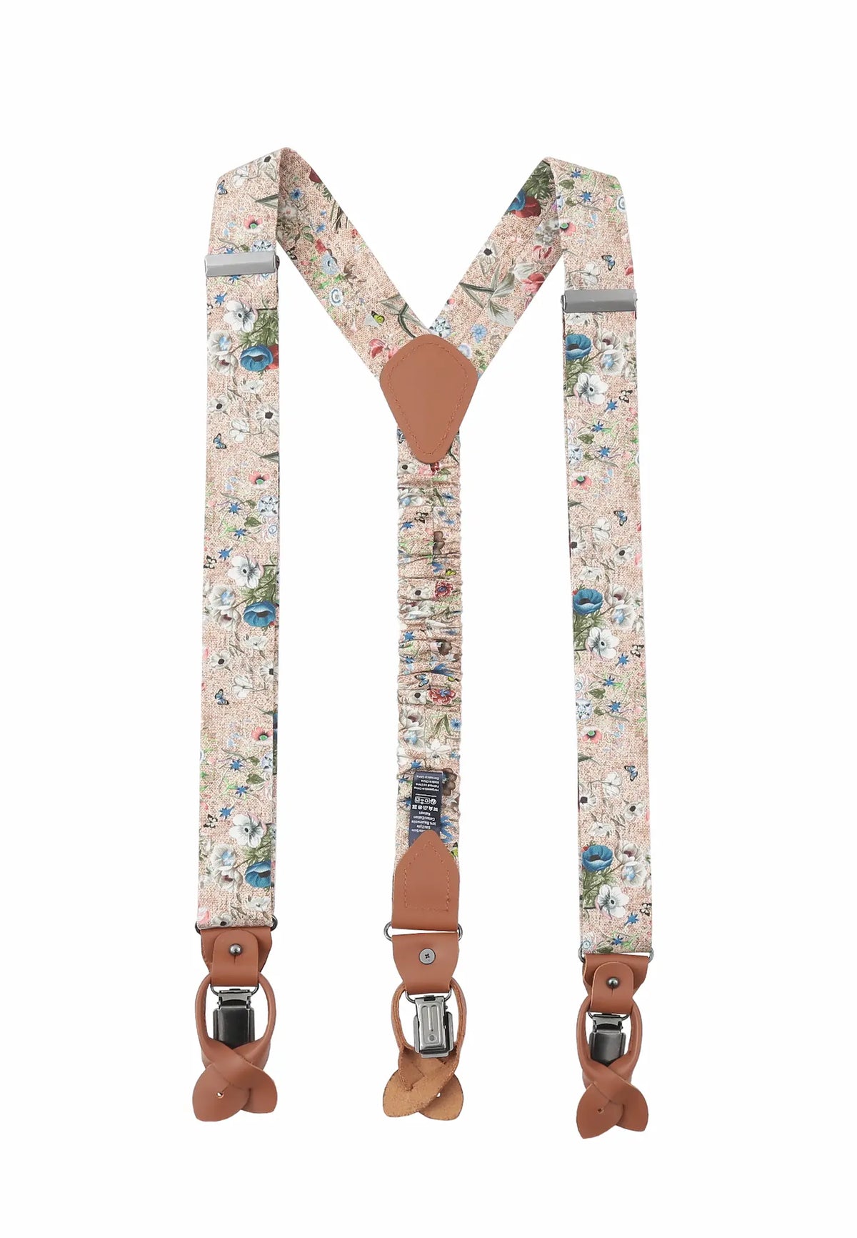 (Beige) Hosenträger Herren Blumenmuster – Rückansicht Y-Form mit Clips