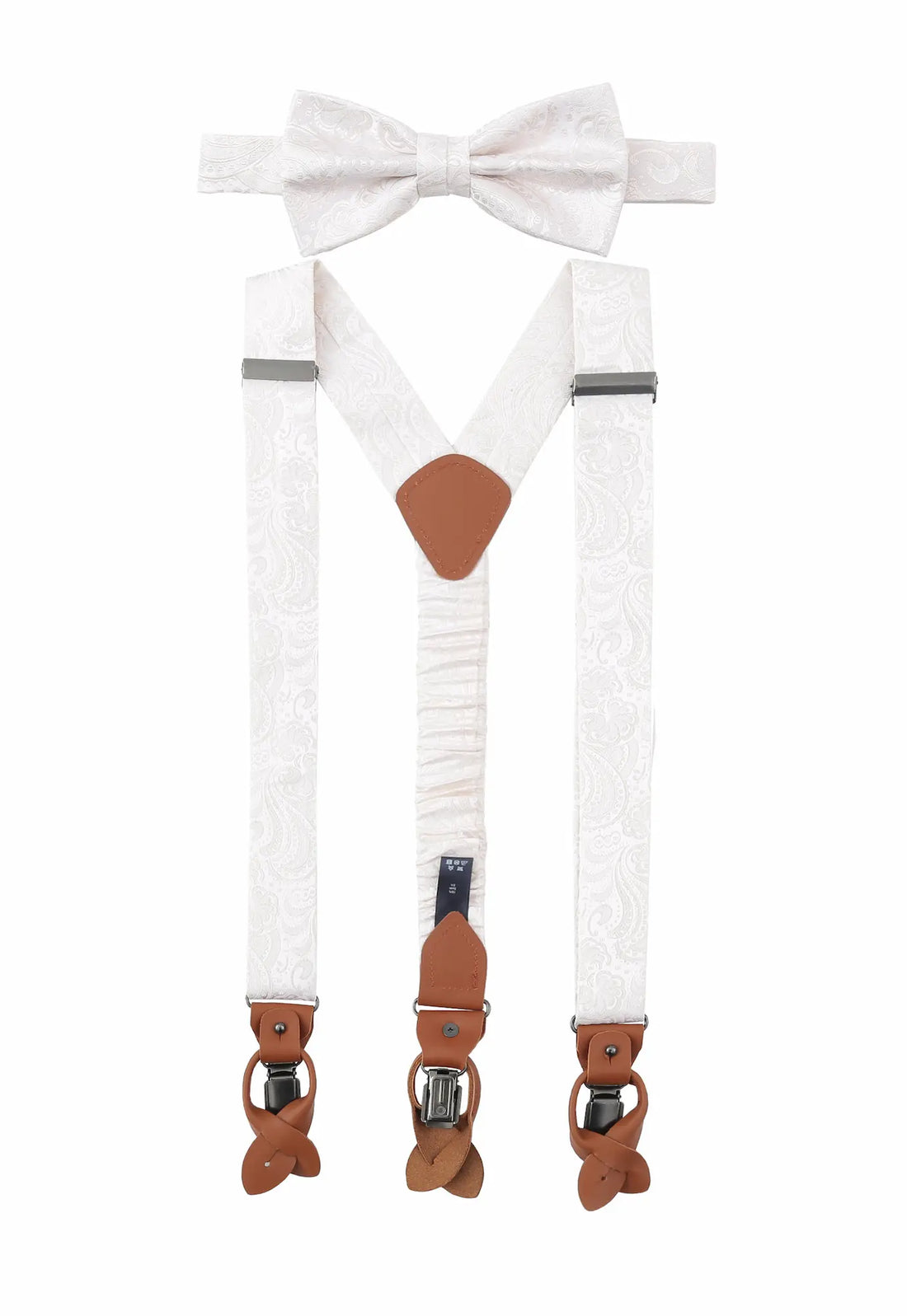 (Off-White) Hosenträger und Fliege Herren Paisley Seide – Y-Form mit Lederdetails