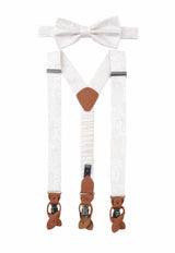 (Off-White) Hosenträger und Fliege Herren Paisley Seide – Y-Form mit Lederdetails
