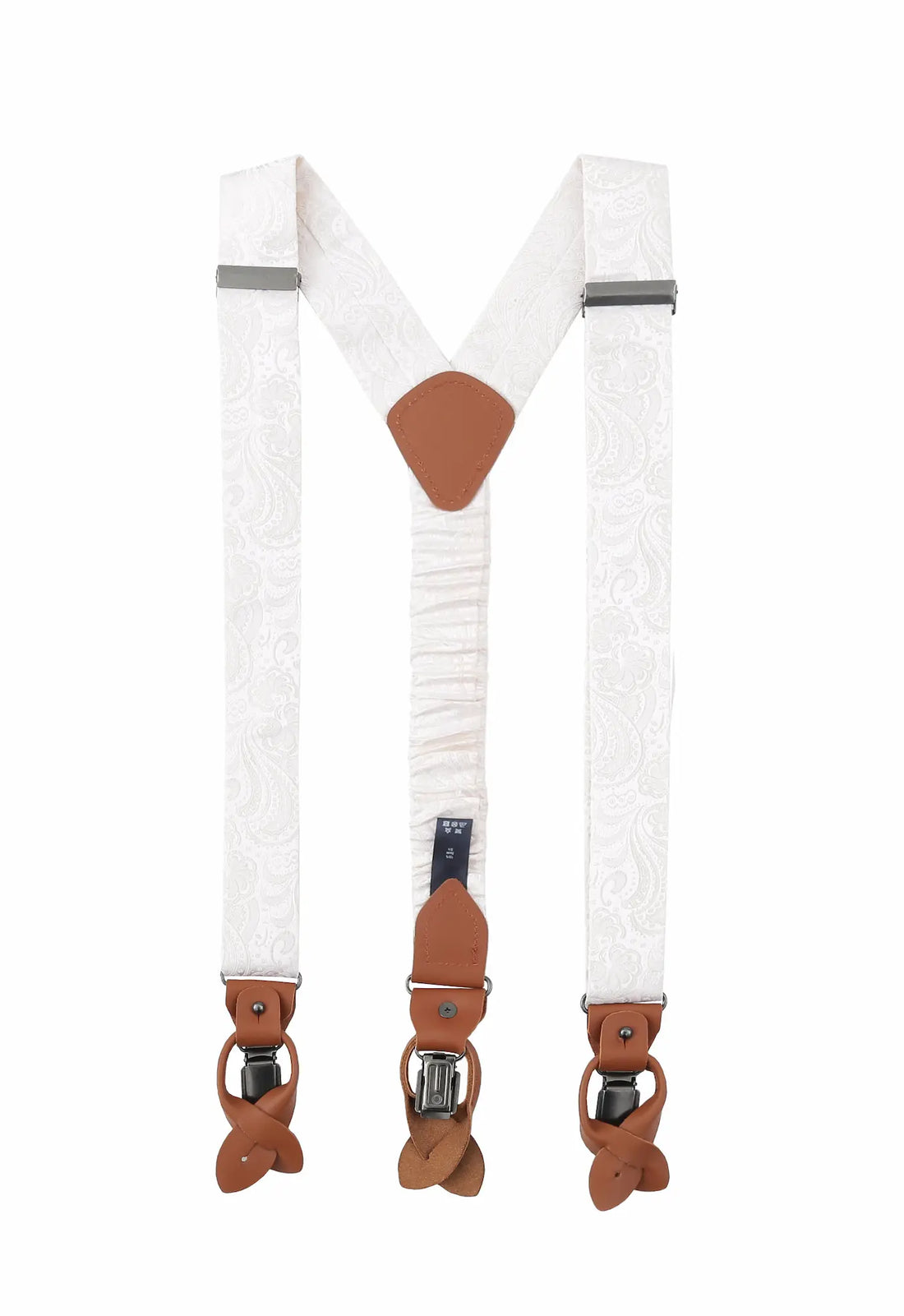 (Off-White) Hosenträger Herren Seide – Rückansicht Y-Form mit Clips und Lederschlaufen