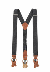 (Anthrazit) Hosenträger Herren Tweed – Rückansicht Y-Form mit Clips und Lederschlaufen