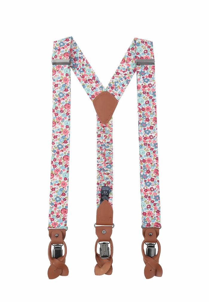 Ensemble Bretelles Homme avec Nœud Papillon & Pochette en Coton - Motif Floral