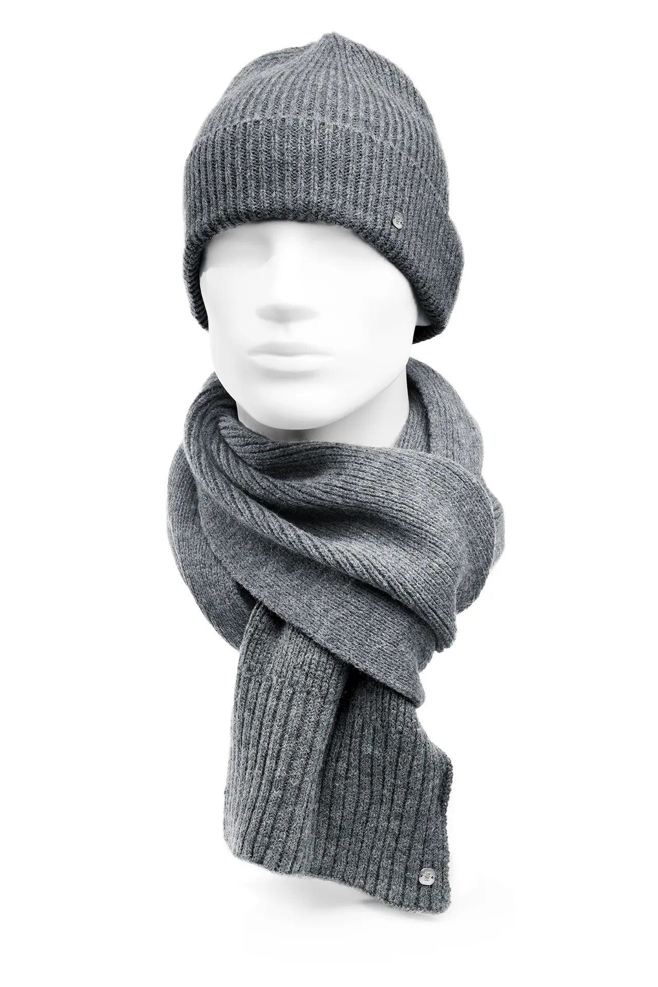 (Grau) Schal Mütze Set Herren – getragen auf Büste Winter