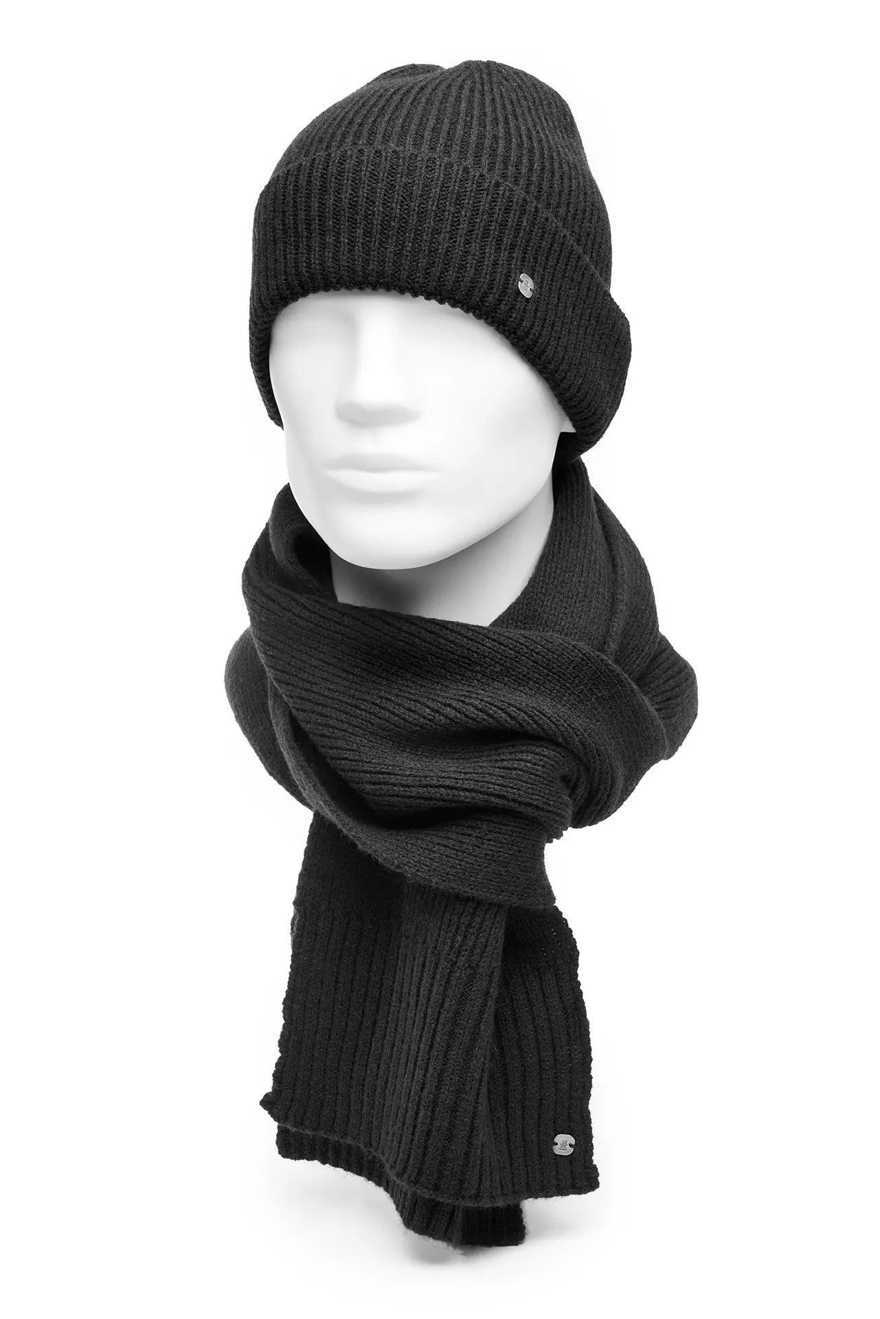 (Schwarz) Schal Mütze Set Herren – getragen auf Büste Winter