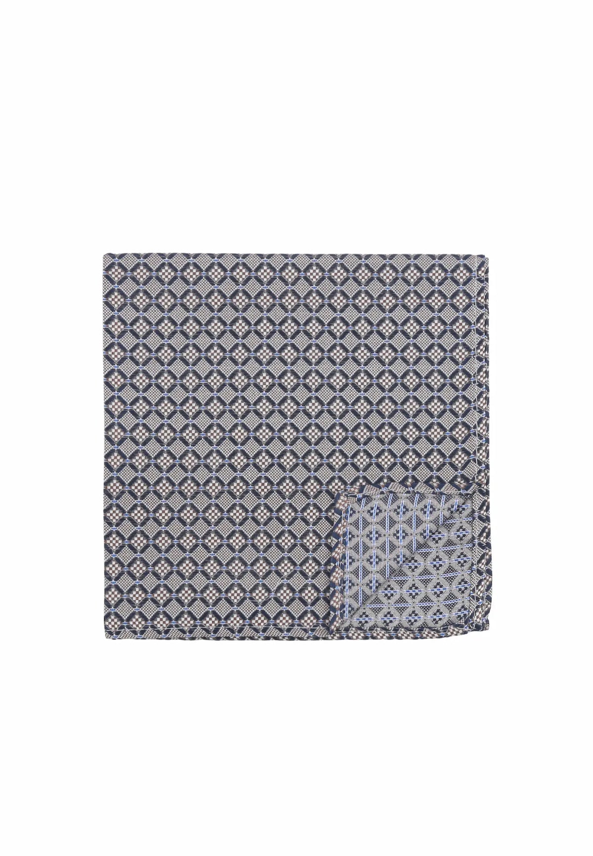 (Beige) Einstecktuch aus 100% Seide im Würfelmuster, Vorderseite mit Umschlag-Ecke