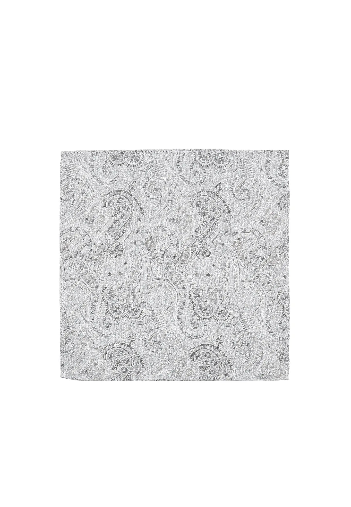 (Silber) Einstecktuch Hochzeit Paisley – Frontalansicht flach ausgelegt