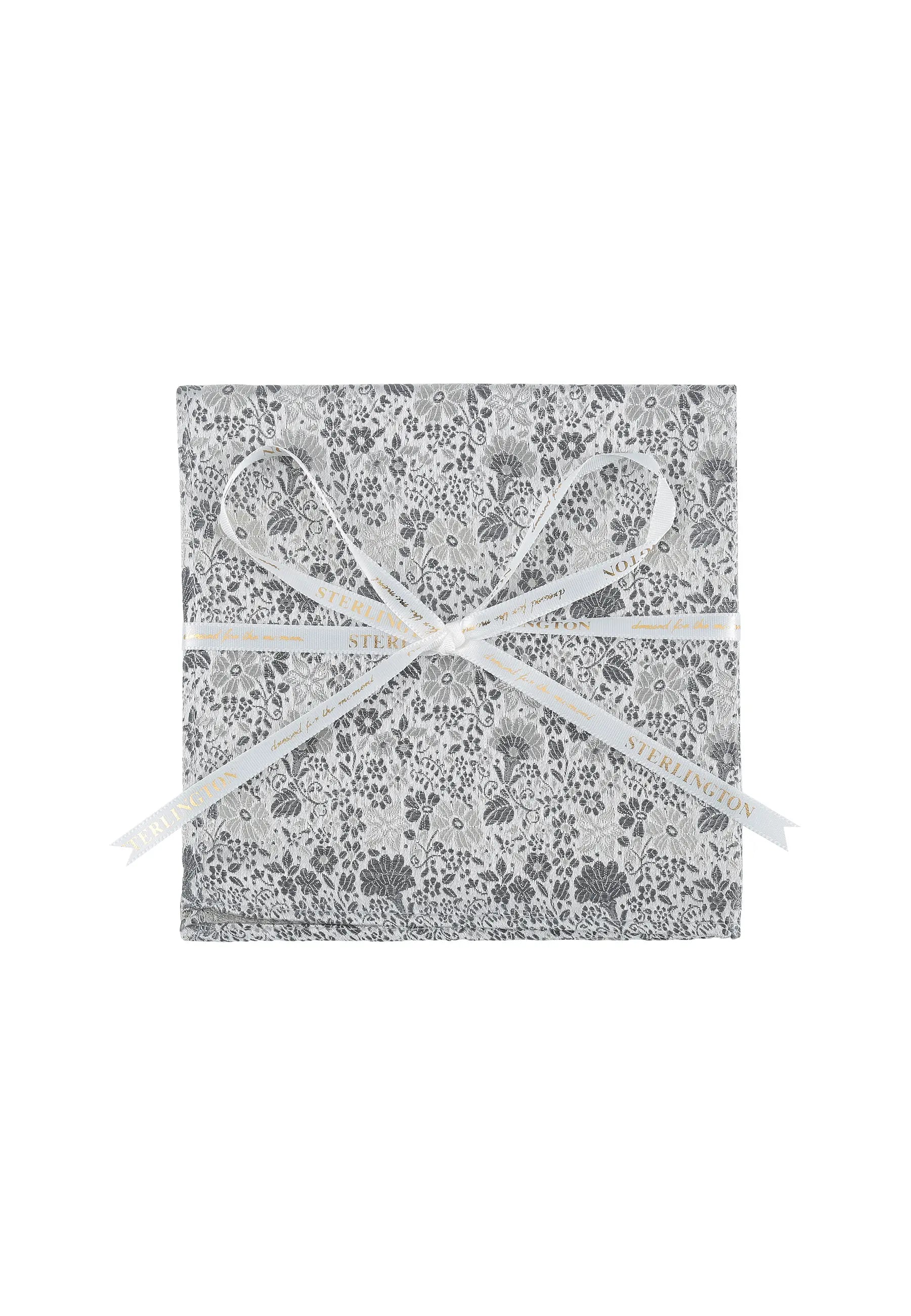 (Silber) Einstecktuch Sterlington Floral Seide – mit Geschenkschleife