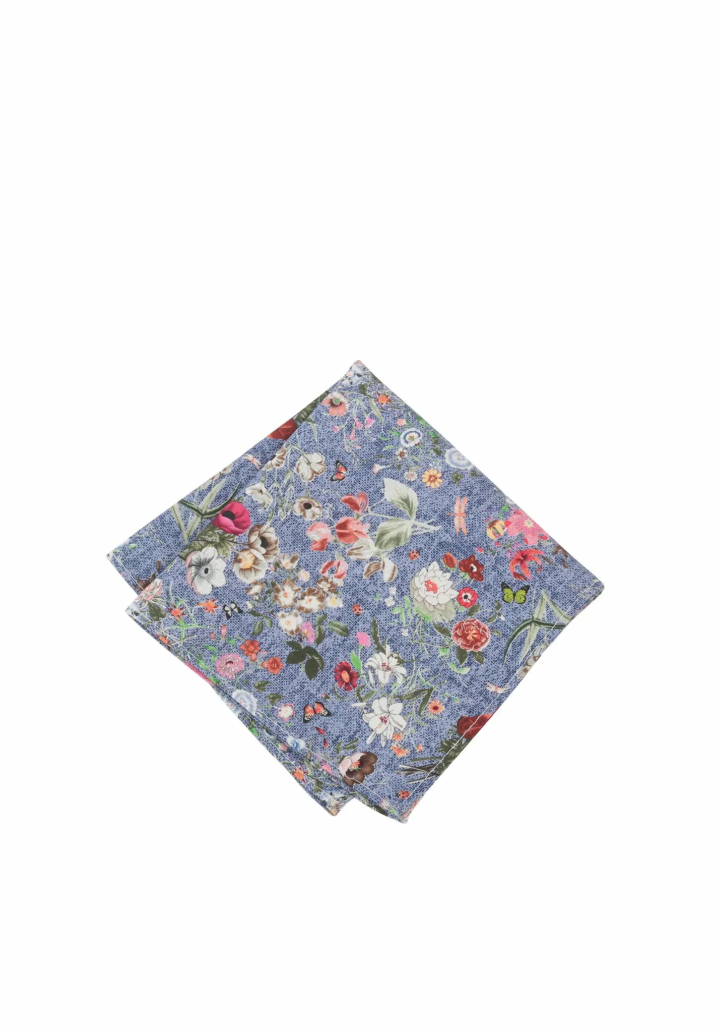 (Blau) Einstecktuch Herren Blumenmuster Seide – Pochette gefaltet