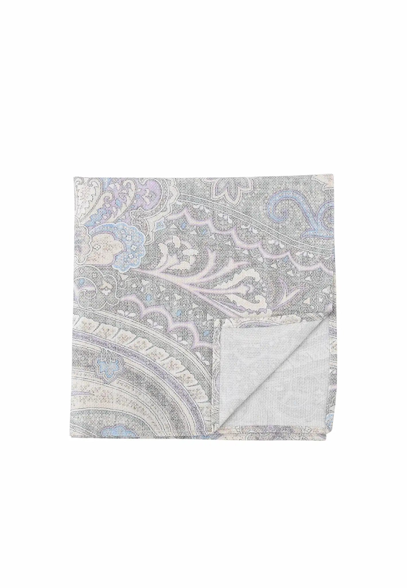 (Grau) Einstecktuch Paisley Baumwolle – Detailansicht Saumverarbeitung