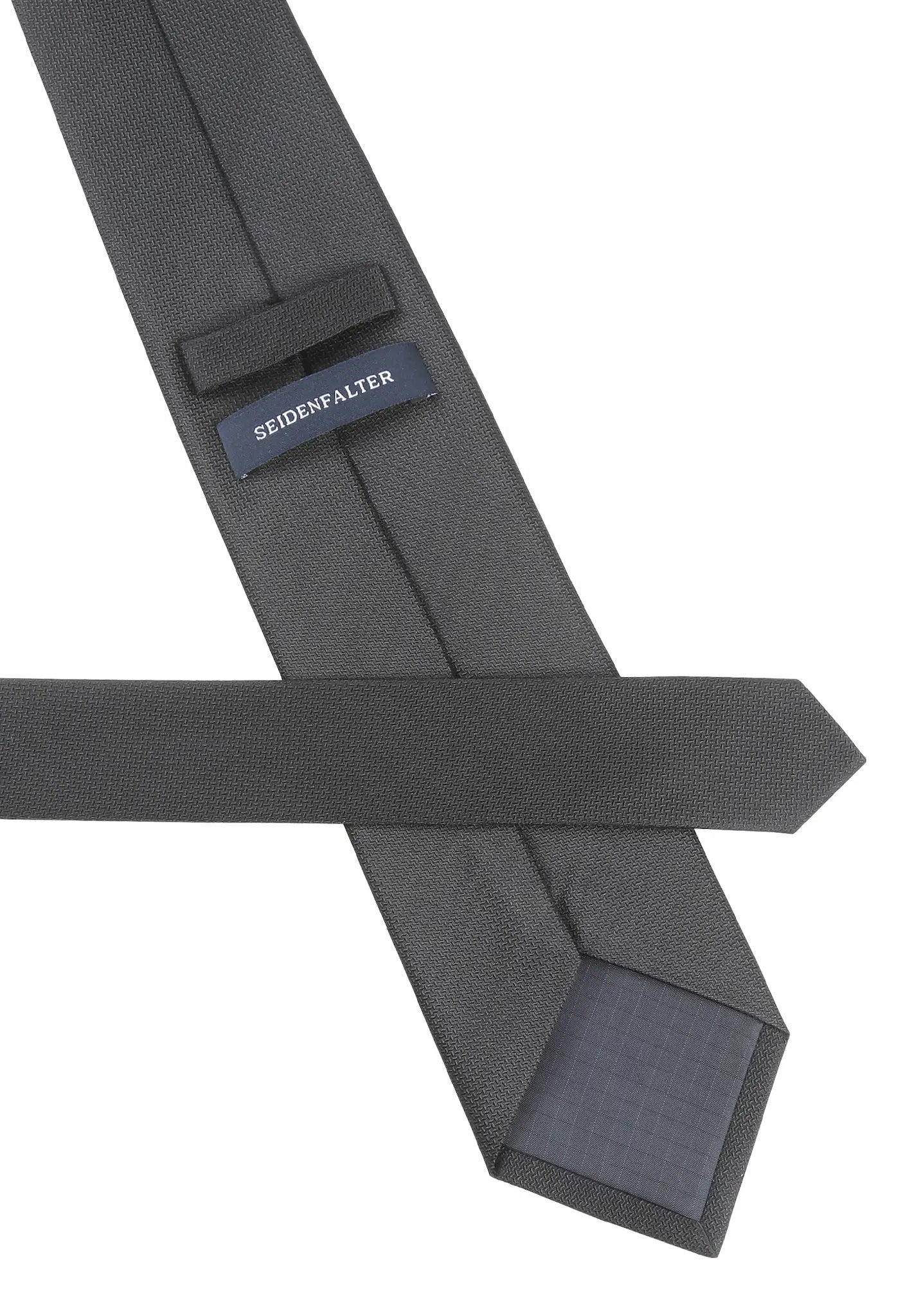 (Schwarz Uni) Trauerkrawatte Uni Seide – Rückseite Label