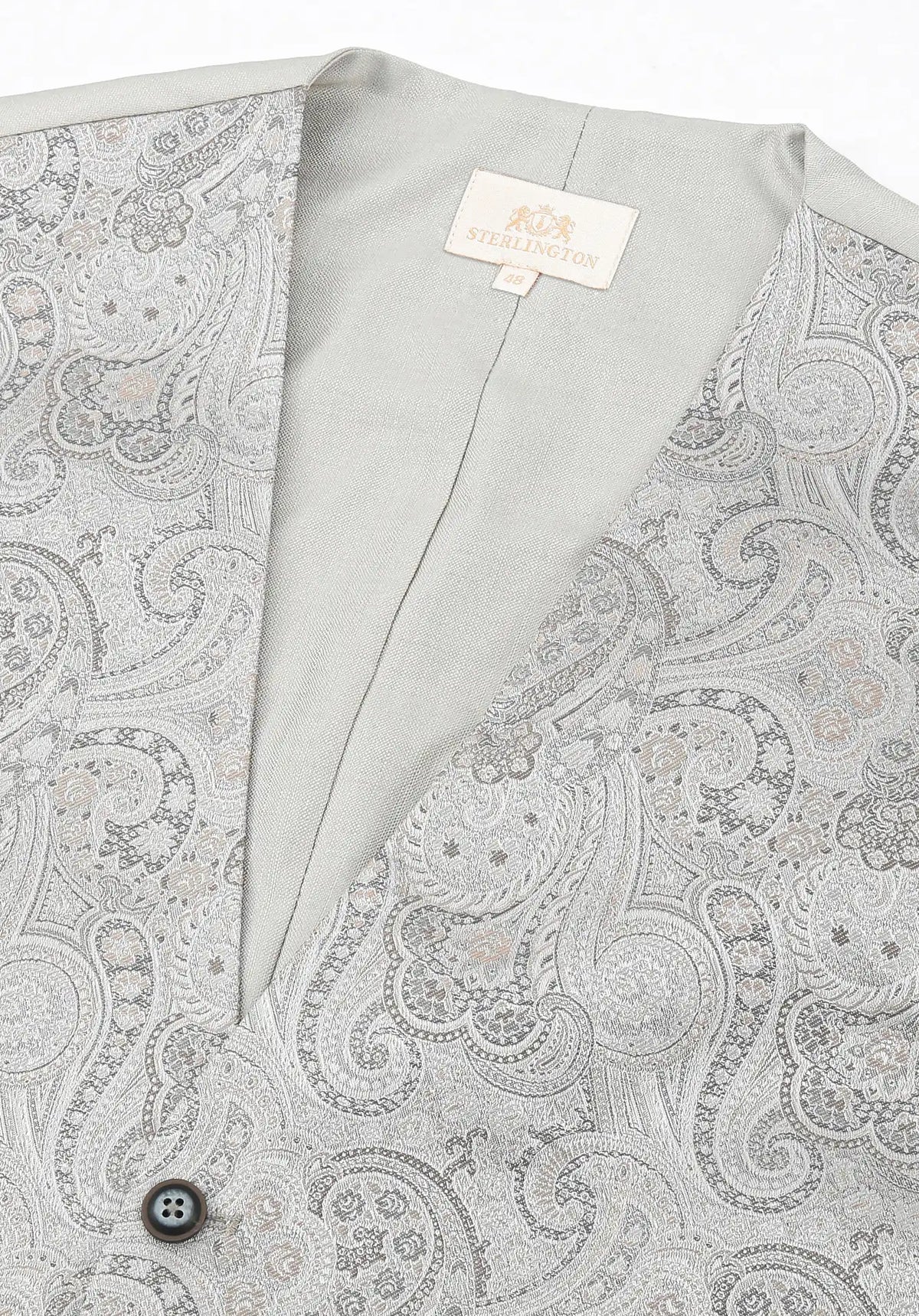 (Silber) Hochzeitsweste Sterlington Paisley – V-Ausschnitt mit Label
