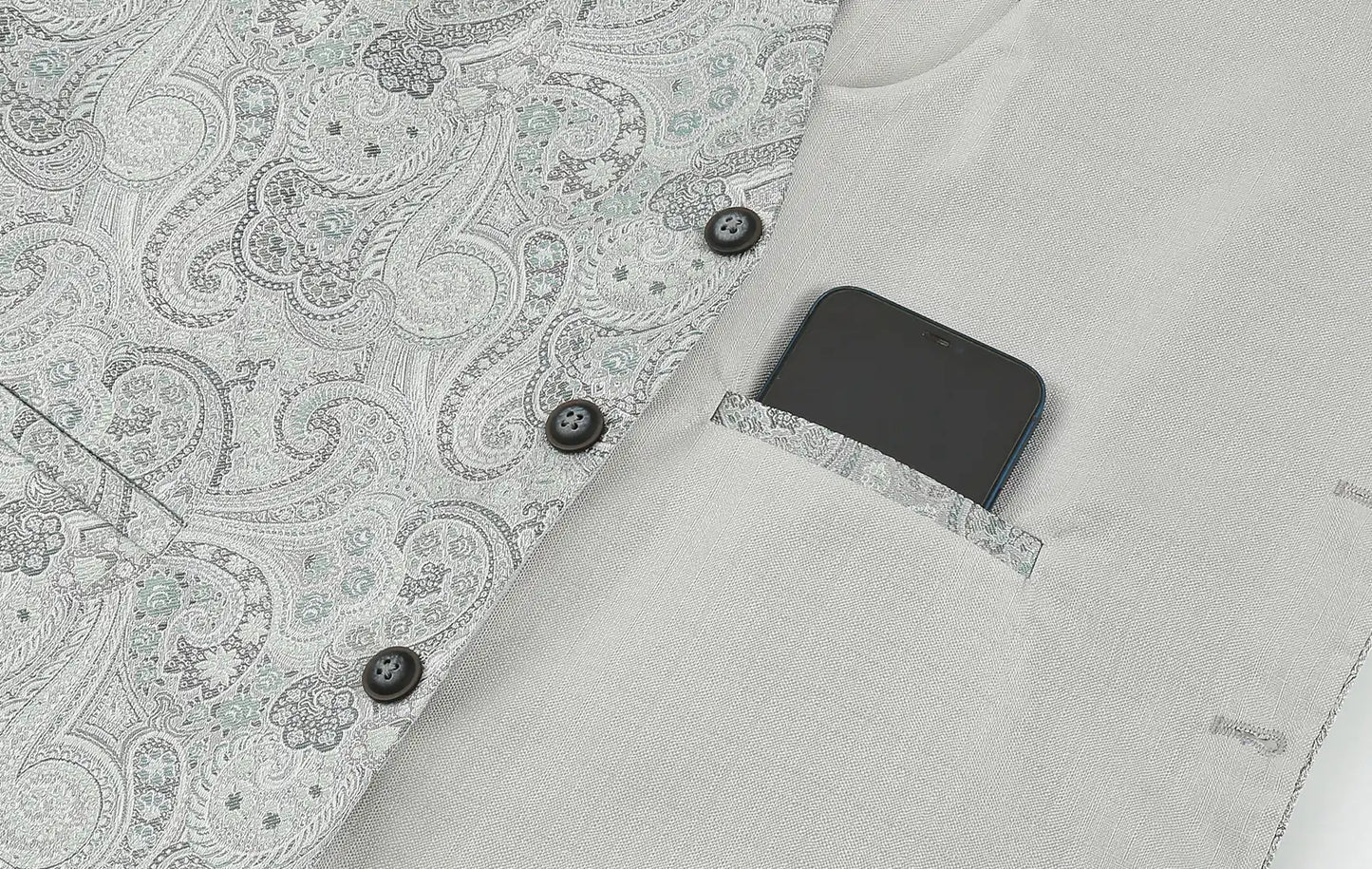 (Grün) Hochzeitsweste Paisley – Detailansicht Innentasche mit Handy