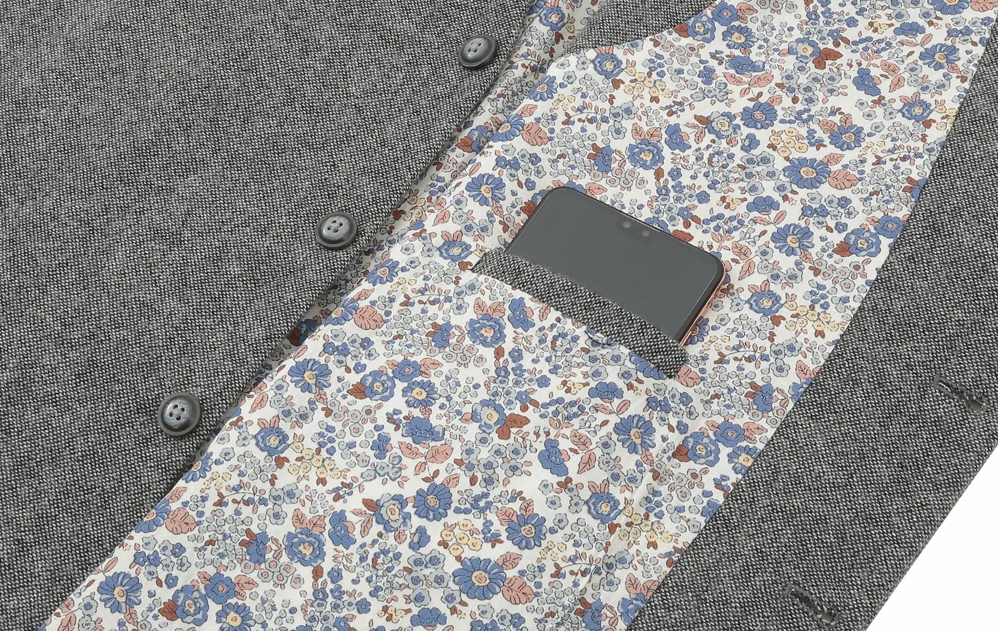 (Grau) Weste Tweed – große Innentasche mit Smartphone Detailansicht