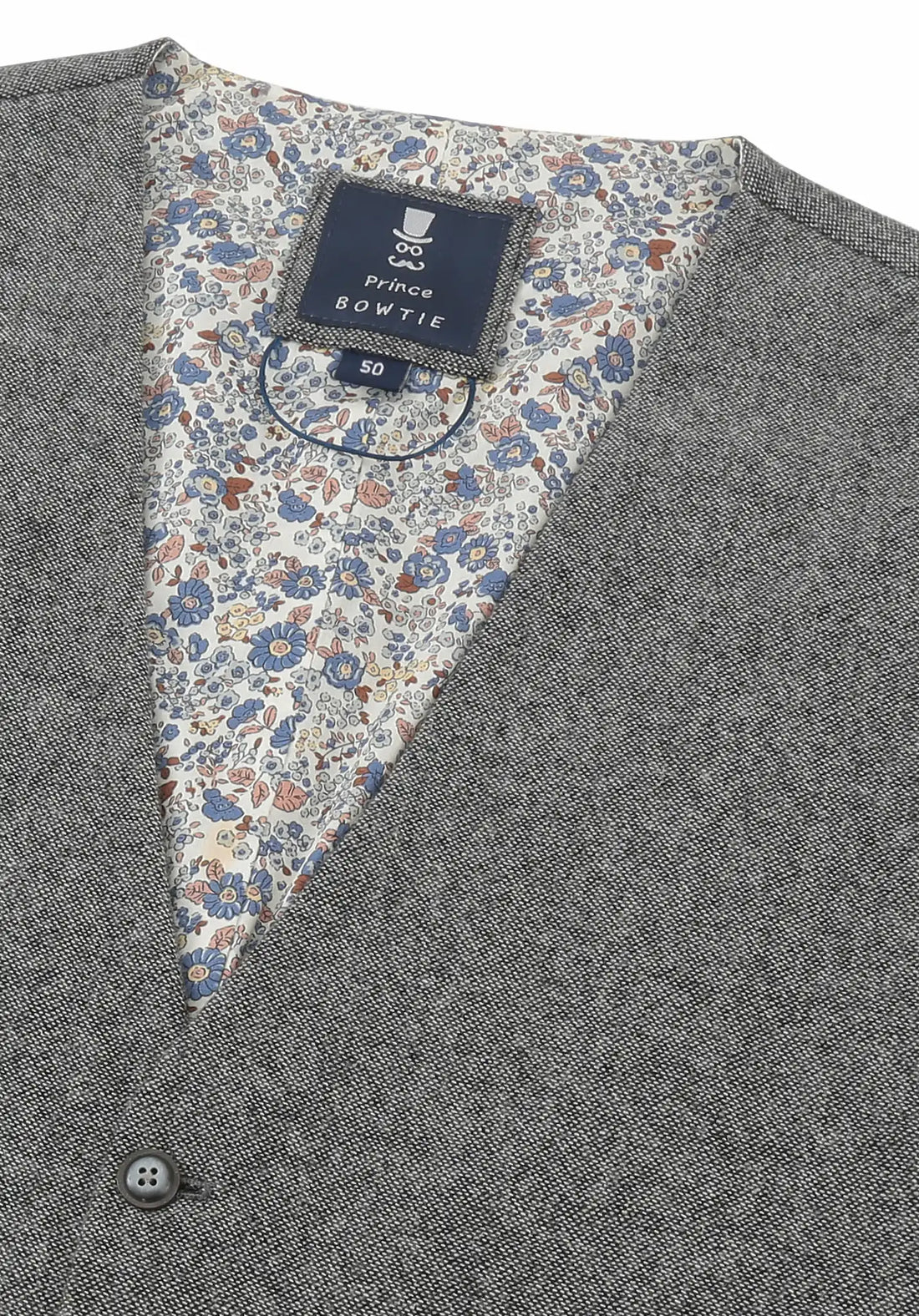 (Grau) Weste Herren Tweed – Prince Bowtie Label mit Größenangabe