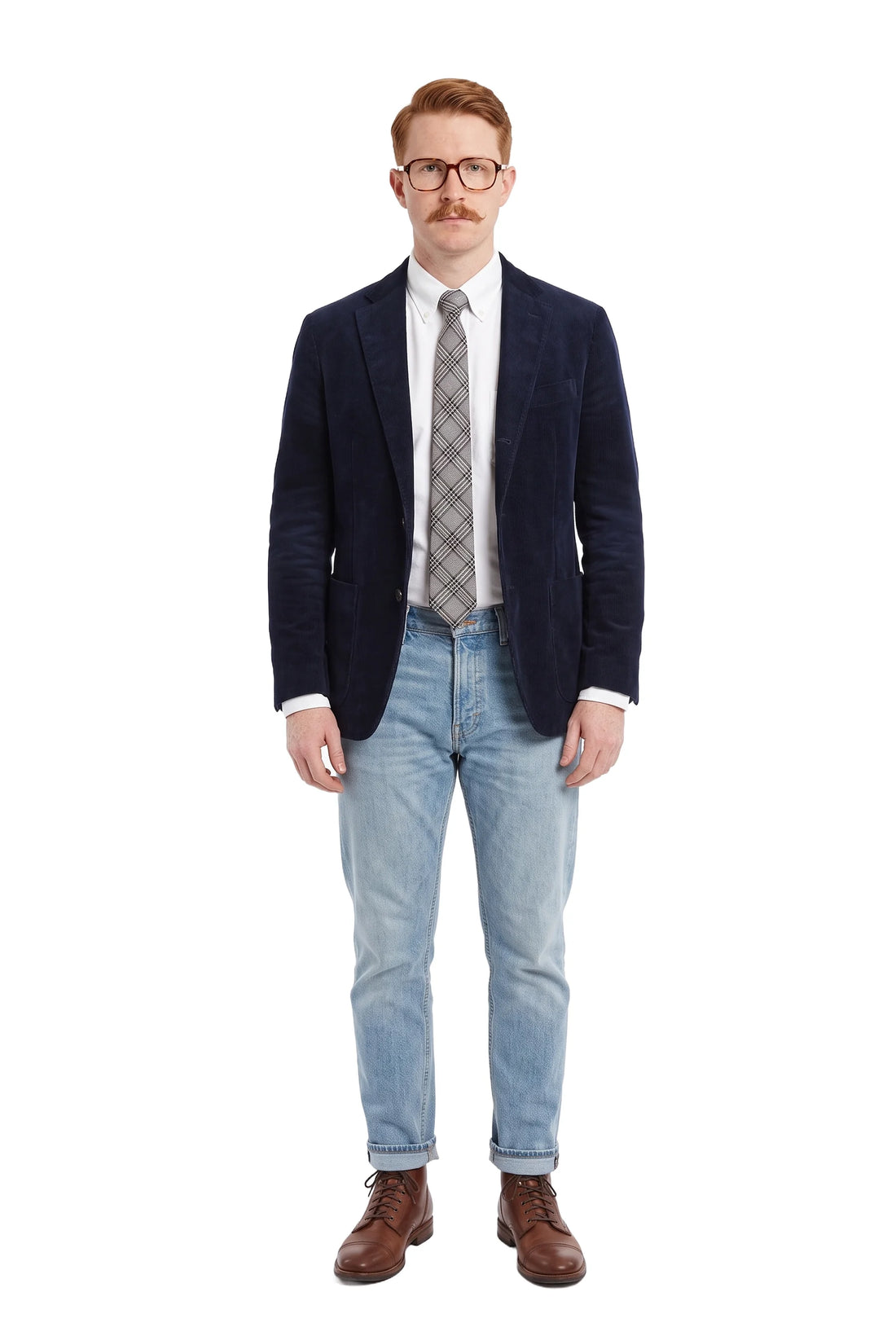 (Grau) glencheck krawatte herren getragen ganzkörper look