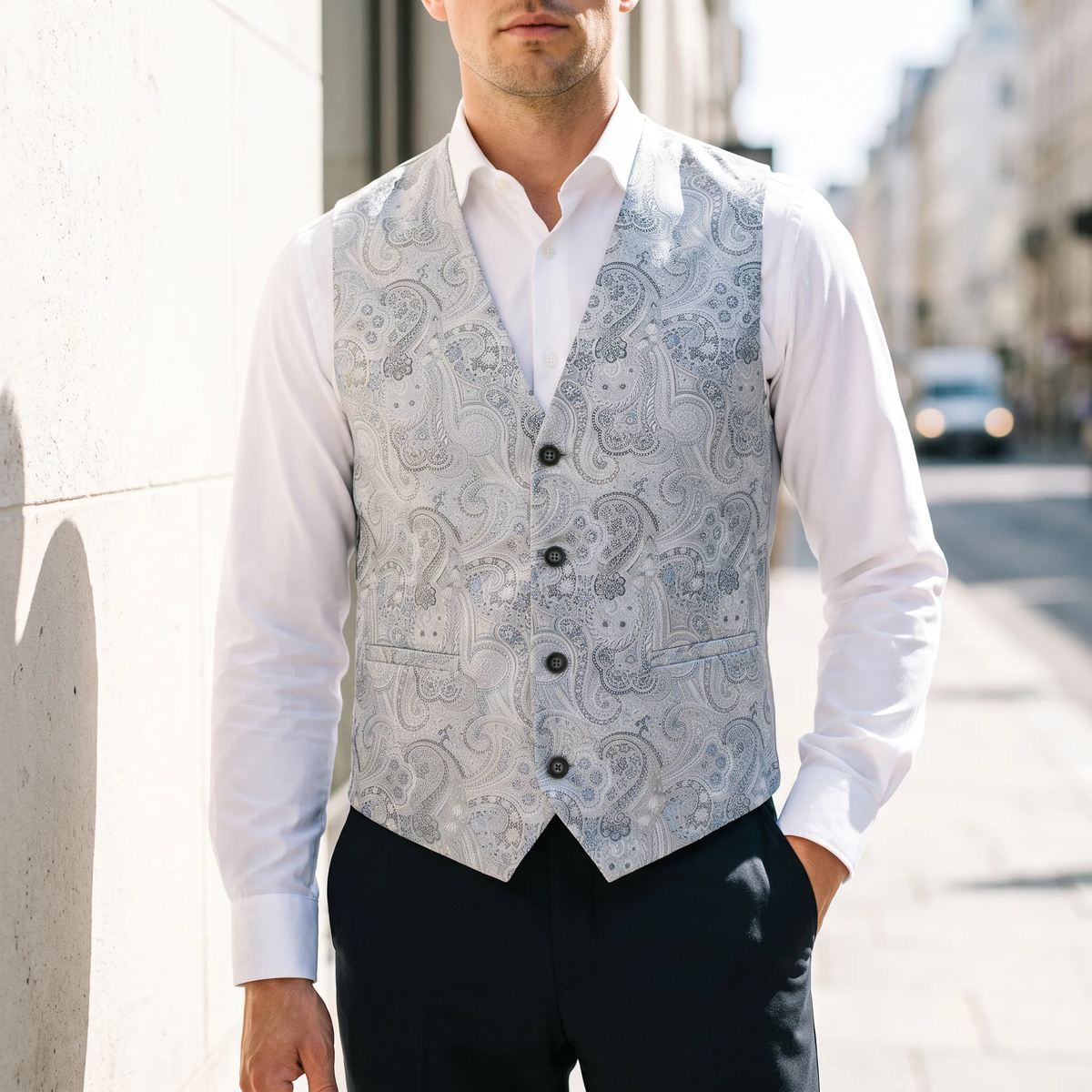 Westen und Westen-Sets - STYLE4HIM Weste mit Paisley Muster im Sonnenlicht